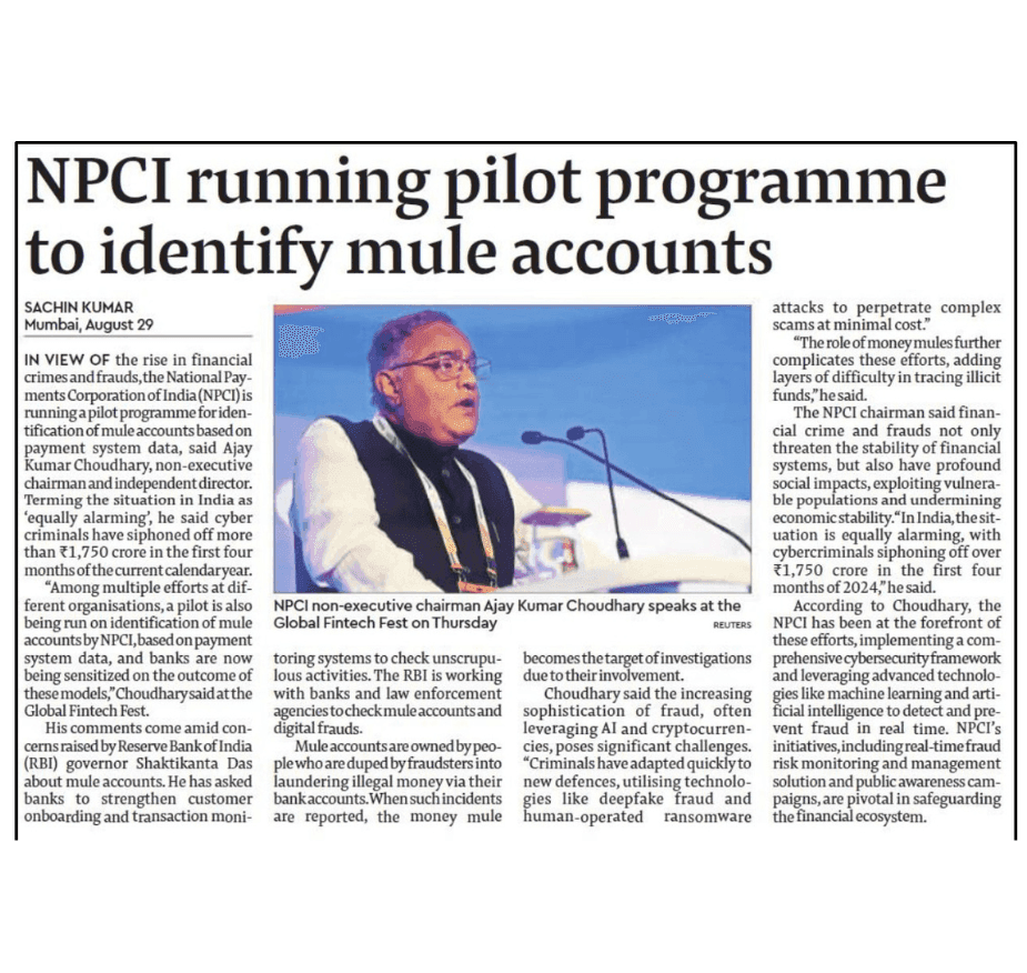 NPCI running pilot programme to identify mule accounts