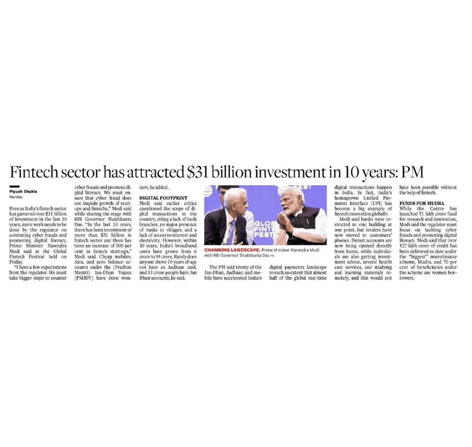 Fintech sector has attracted $31 billion investment in 10 years: PM