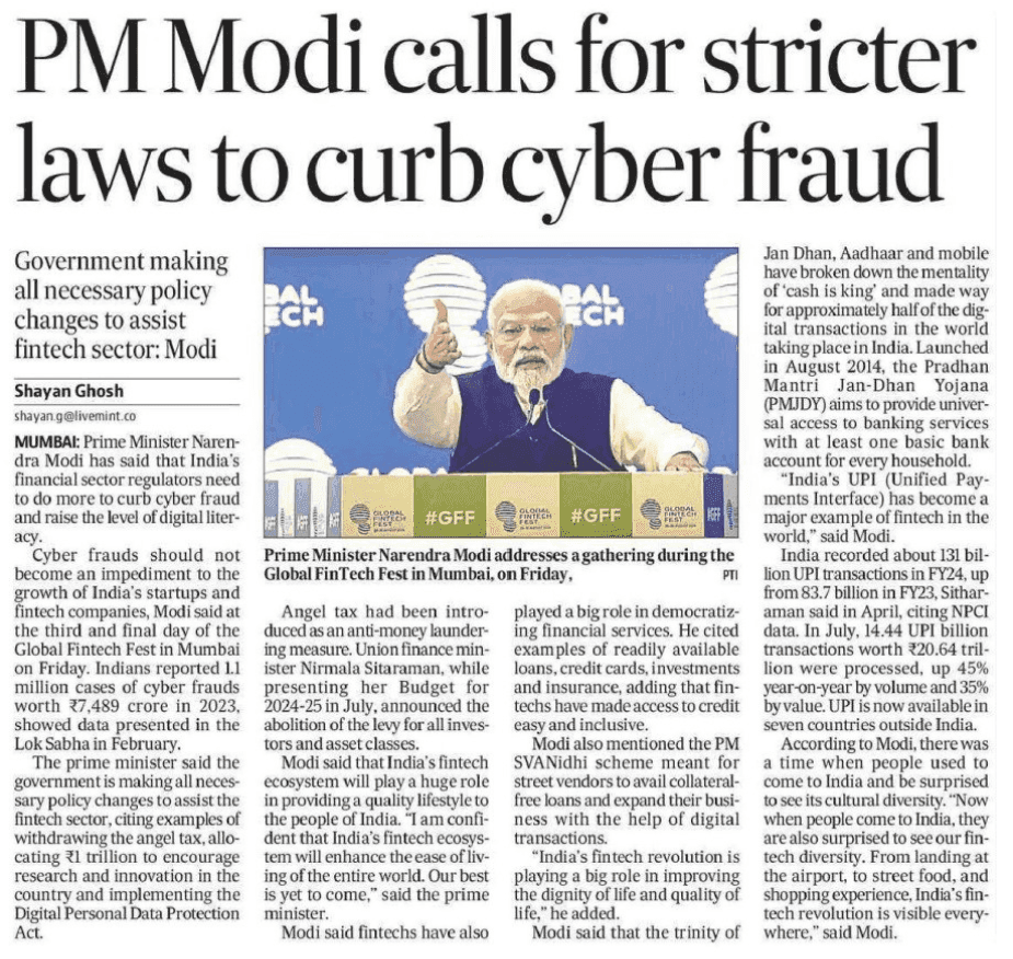 PM Modi calls for stricter laws to curb cyber fraud