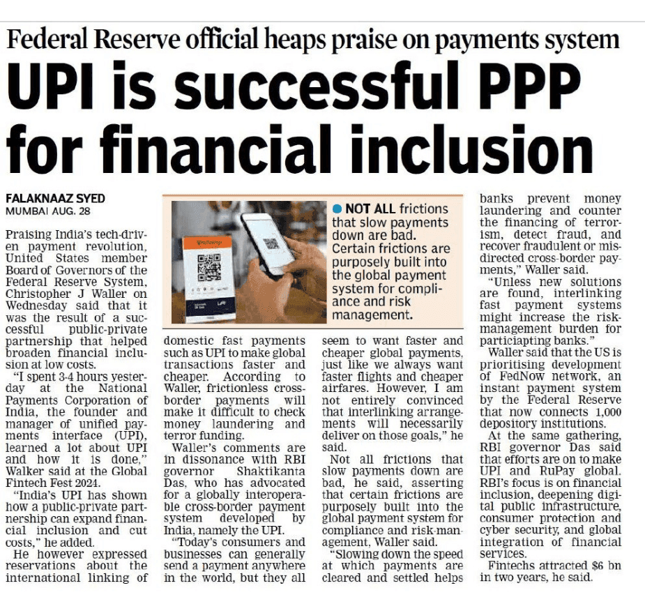 UPI is successful PPP for financial inclusion